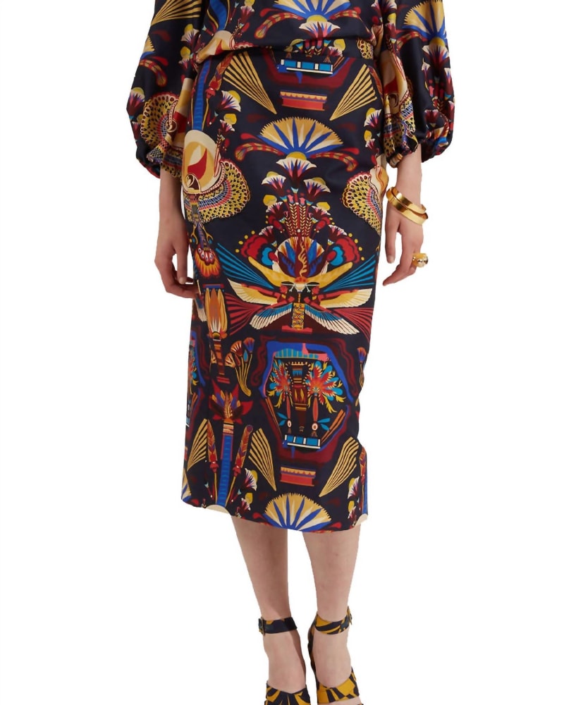 Front of a model wearing a size L Pencil Skirt In Nephthys in Nephthys by La DOUBLEJ. | dia_product_style_image_id:359089